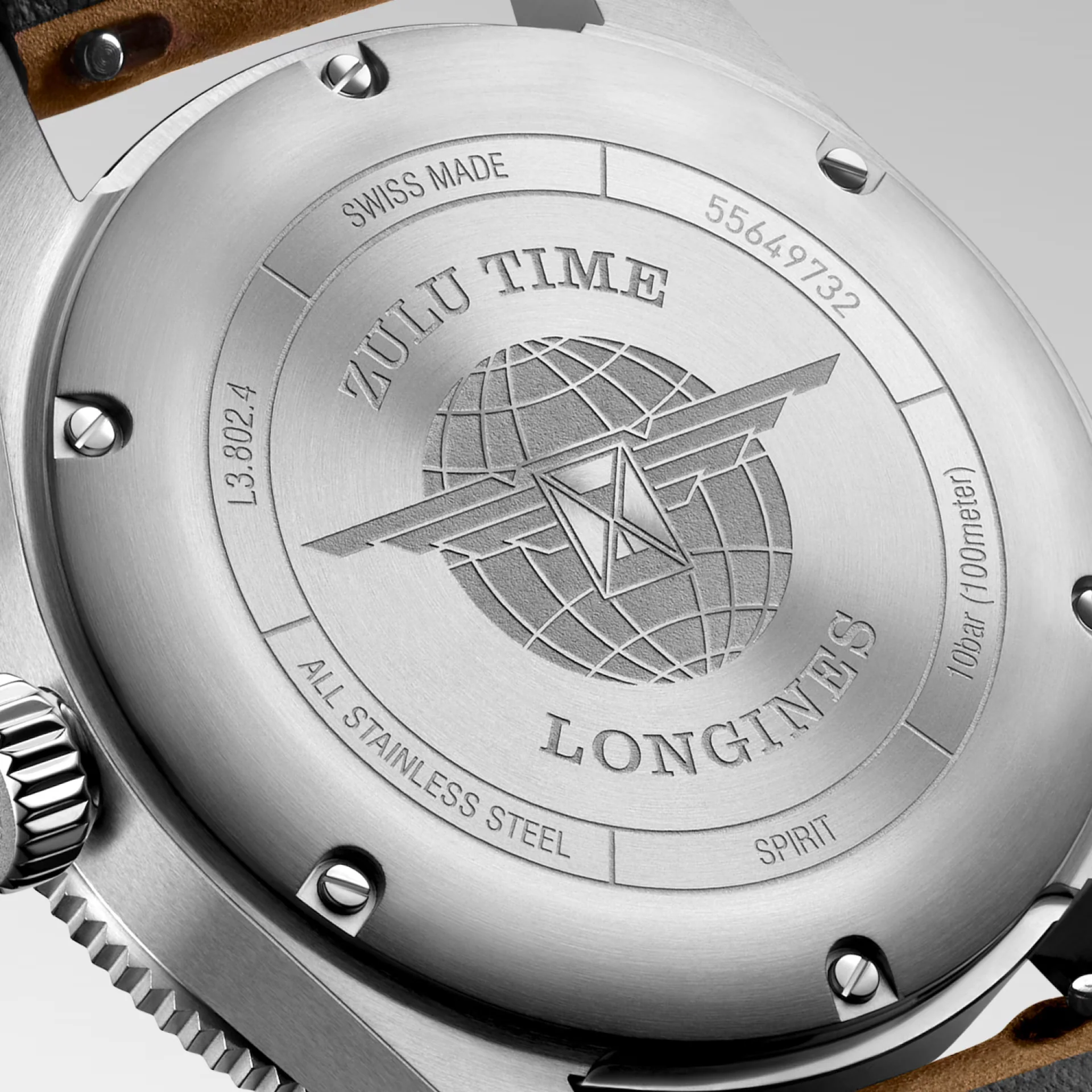 Longines Spirit Zulu Time 39mm Watch with Brown Leather Strap - Image 3