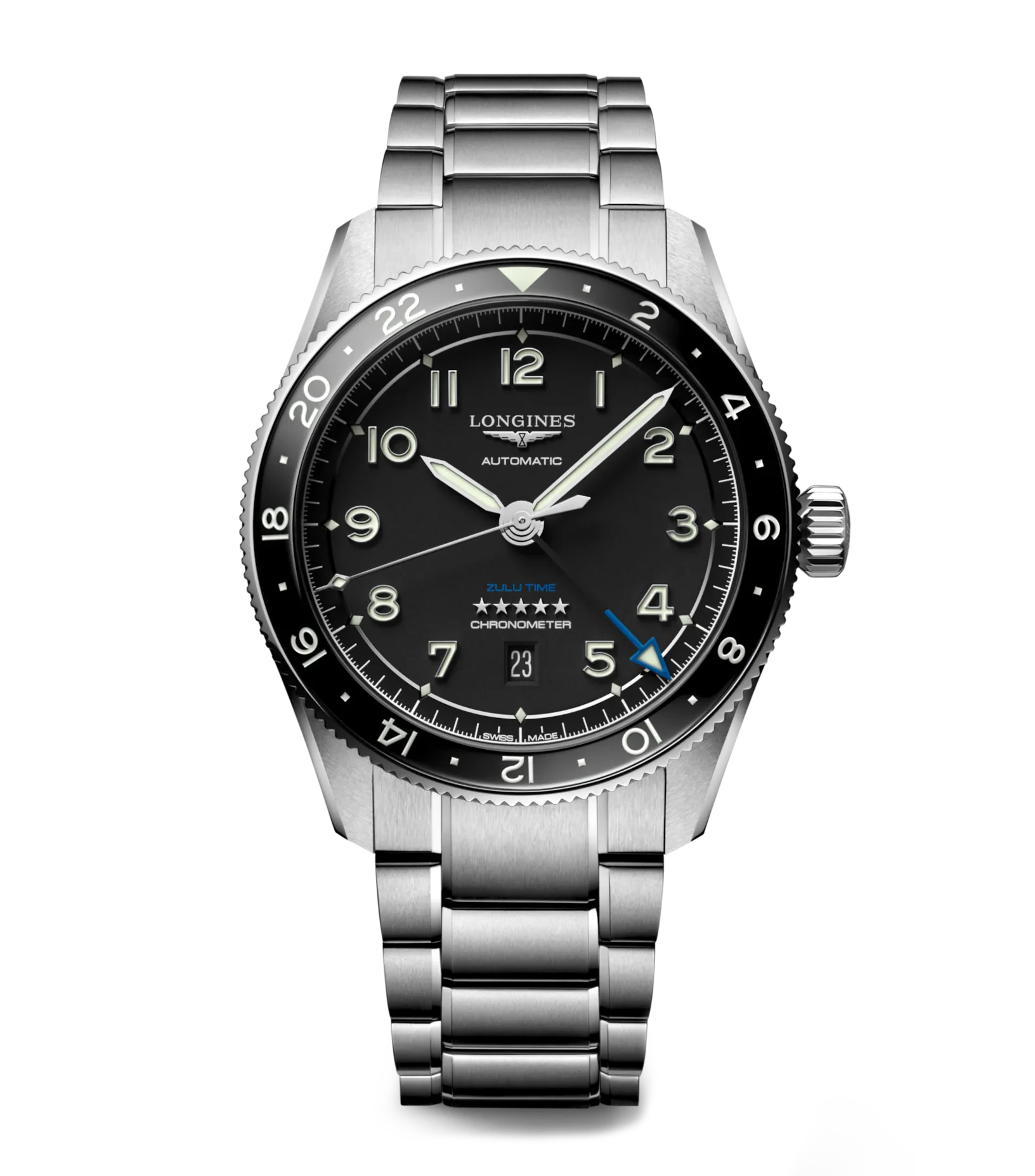 Longines Spirit Zulu Time 42mm Watch with Black Dial