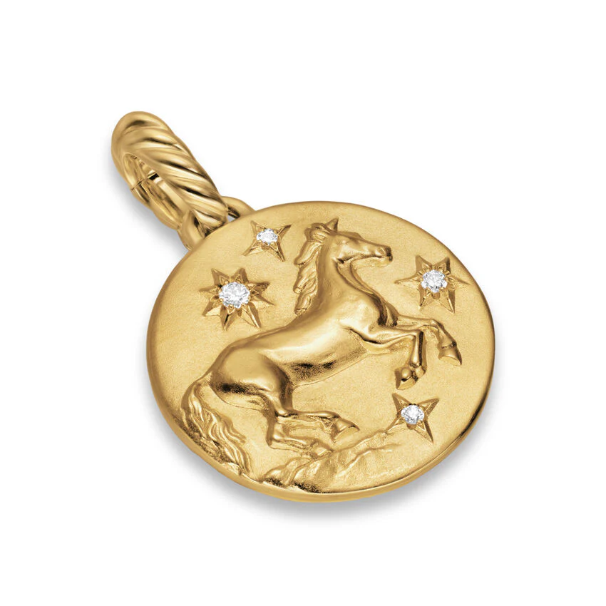 Lunar New Year Horse Amulet in 18K Yellow Gold with Diamonds, 19mm - Image 2