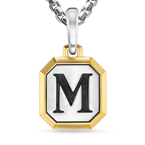 M Initial Amulet in Sterling Silver with 14K Yellow Gold, 17mm - Image 4