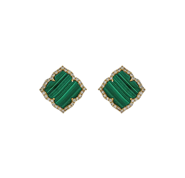 Sabel Collection Malachite and Diamond Flower Stud Earrings