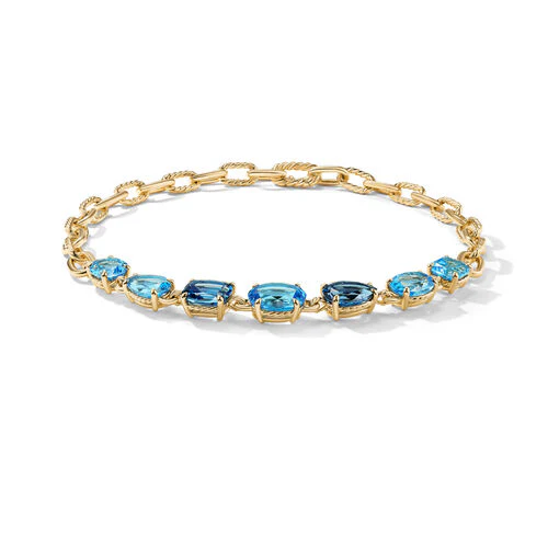 Marbella Chain Necklace in 18K Yellow Gold with Blue Topaz and Hampton Blue Topaz, 8.5mm - Image 2