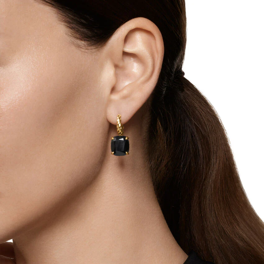 Marbella Drop Earrings in 18K Yellow Gold with Black Onyx, 11mm - Image 3