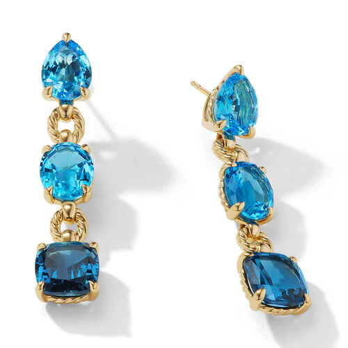 Marbella Drop Earrings in 18K Yellow Gold with Blue Topaz and Hampton Blue Topaz, 51mm - Image 2