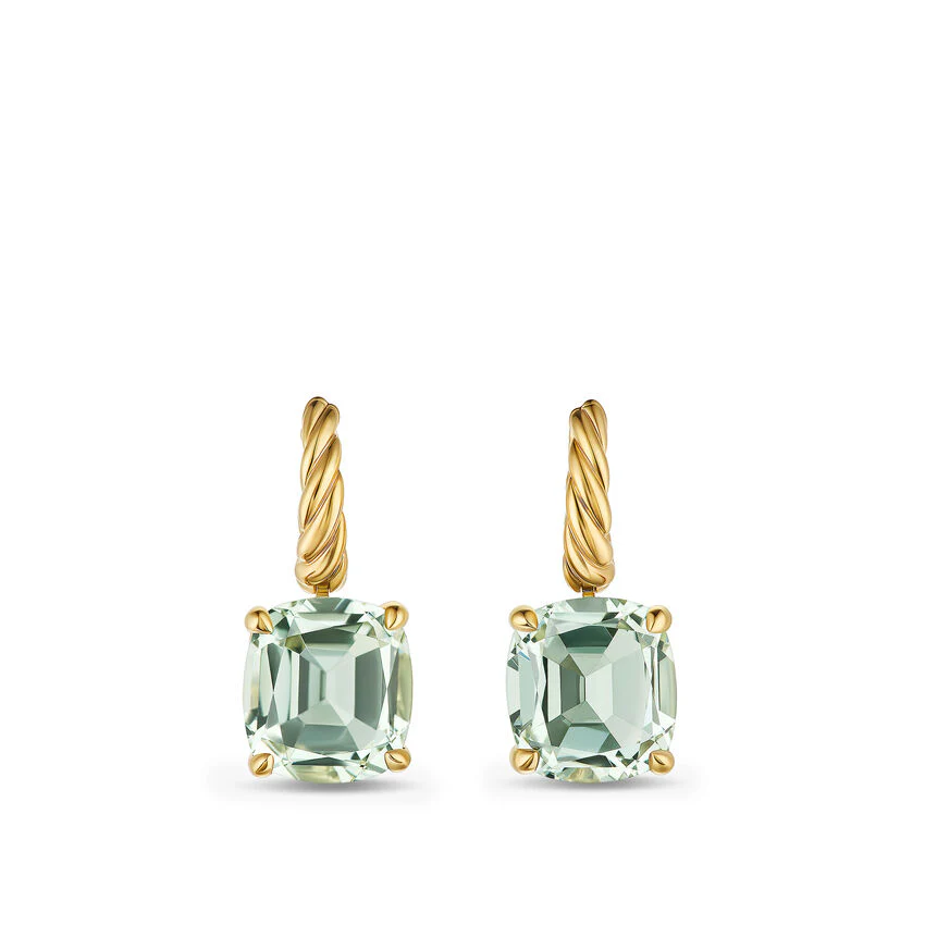 Marbella Drop Earrings in 18K Yellow Gold with Prasiolite, 25mm