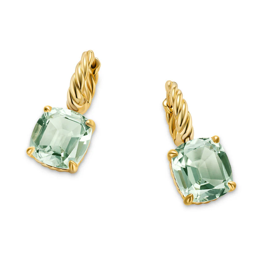 Marbella Drop Earrings in 18K Yellow Gold with Prasiolite, 25mm - Image 2