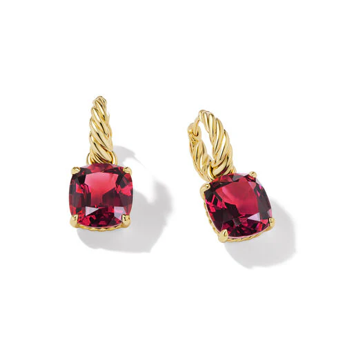 Marbella Drop Earrings in 18K Yellow Gold with Rhodolite Garnet, 25mm - Image 2