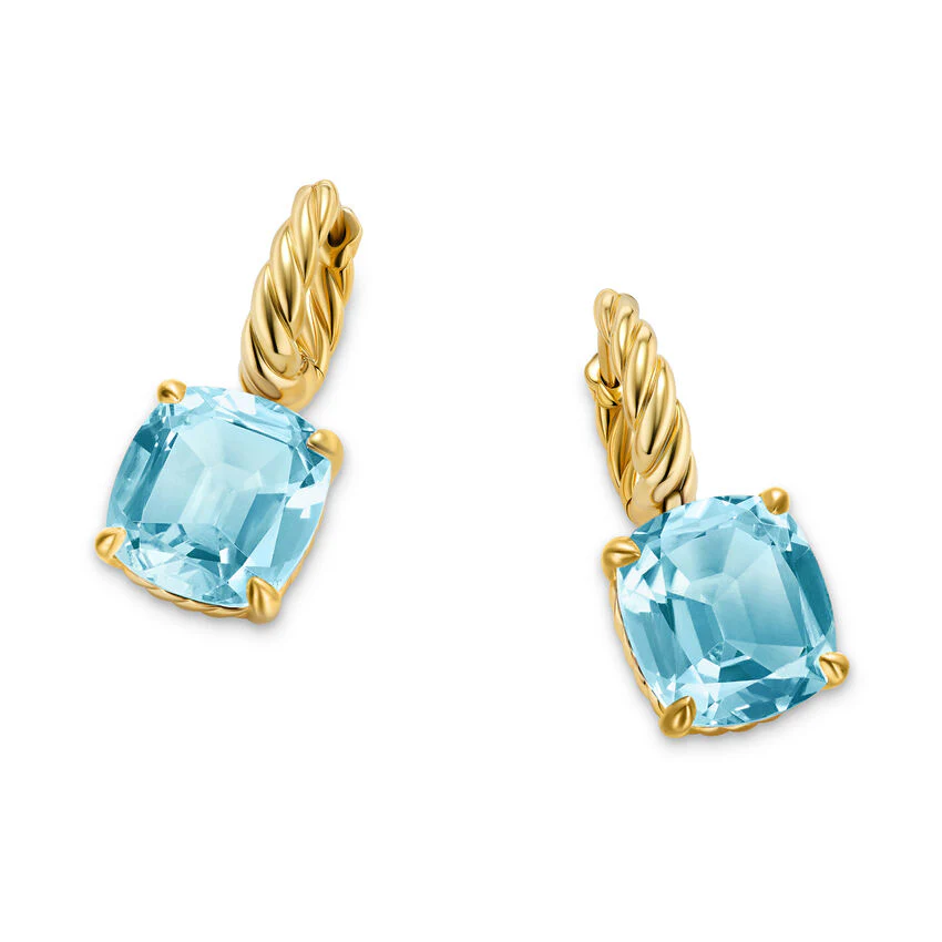 Marbella Drop Earrings in 18K Yellow Gold with Sky Blue Topaz, 25mm - Image 2