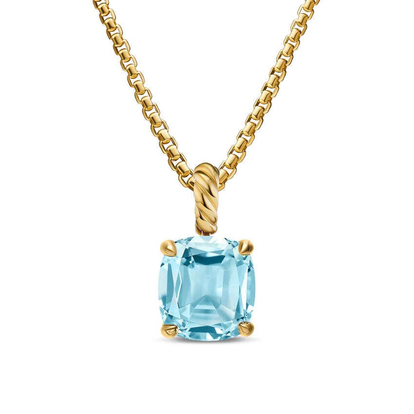 Marbella Pendant in 18K Yellow Gold with Sky Blue Topaz, 12mm - Image 2