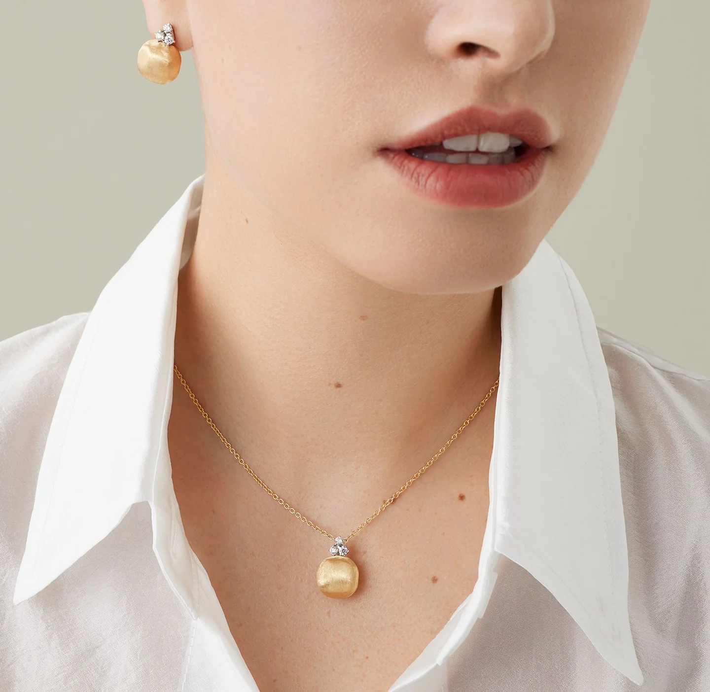Marco Bicego Africa Yellow Gold Hand Engraved Bead Pendant with Diamonds - Image 3