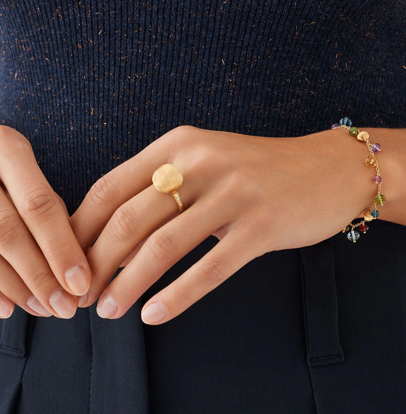 Marco Bicego Africa Yellow Gold Roundel and Mixed Gemstone Bracelet - Image 2