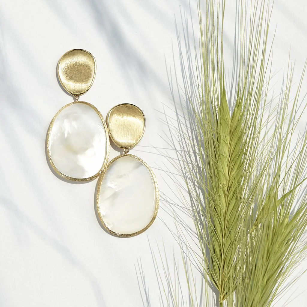 Marco Bicego Lunaria 18K Yellow Gold Mother-of-Pearl Petite Dangle Earrings - Image 2