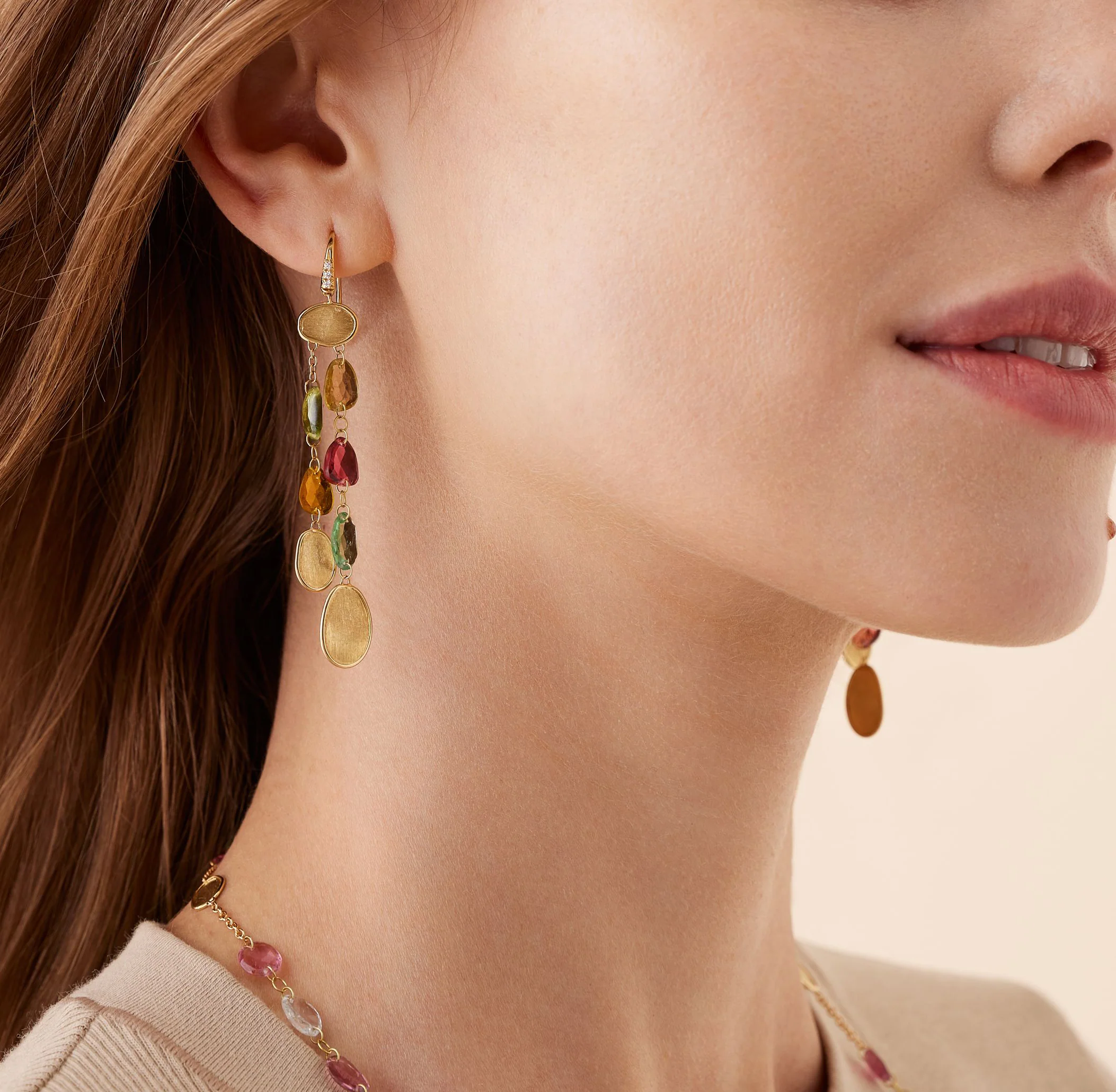 Marco Bicego Lunaria Multi-Strand Tourmaline Earrings with Diamond Accent - Image 3