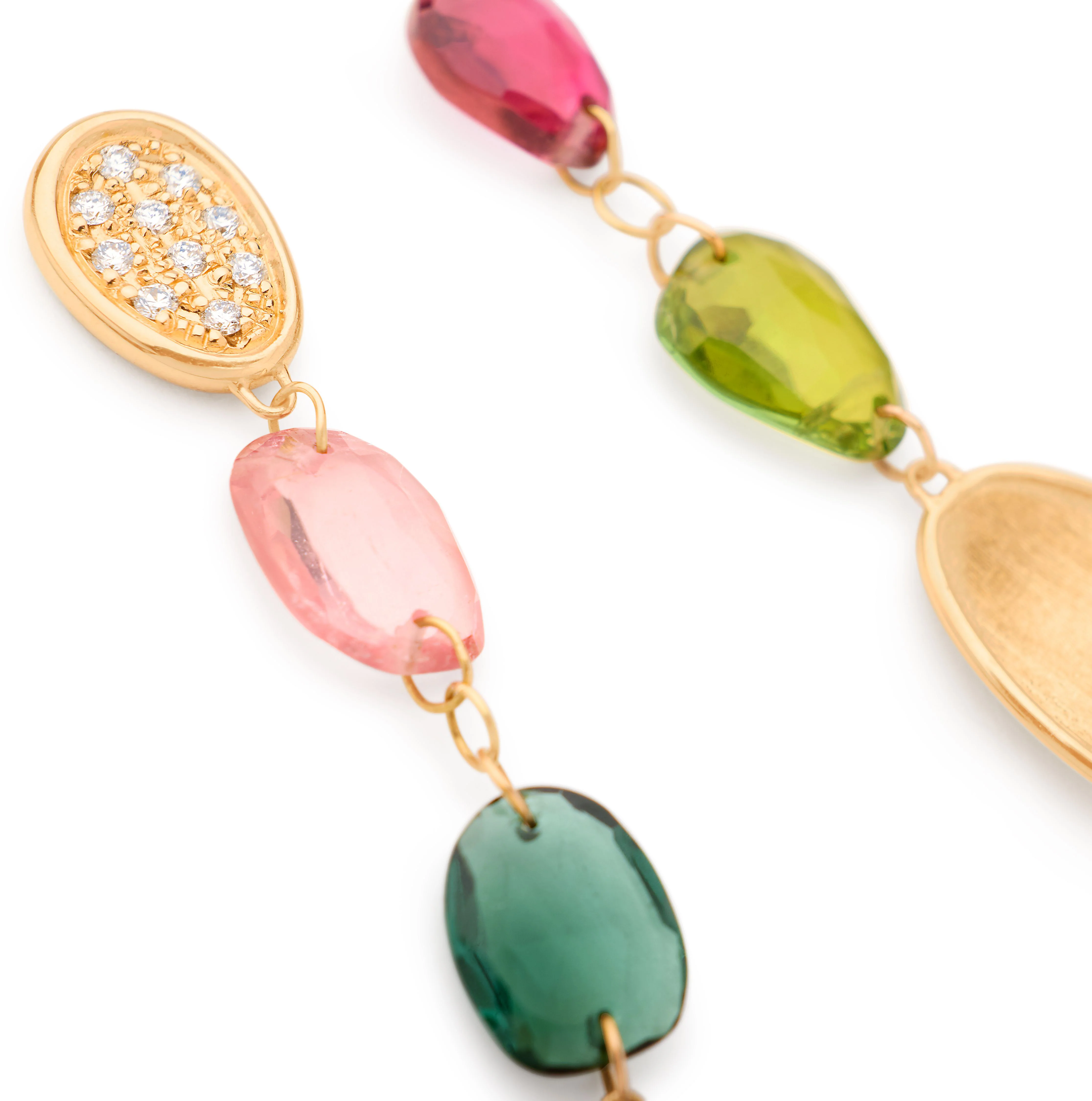 Marco Bicego Lunaria Tourmaline Multicolor and Diamond Cluster Dangle Earrings - Image 2