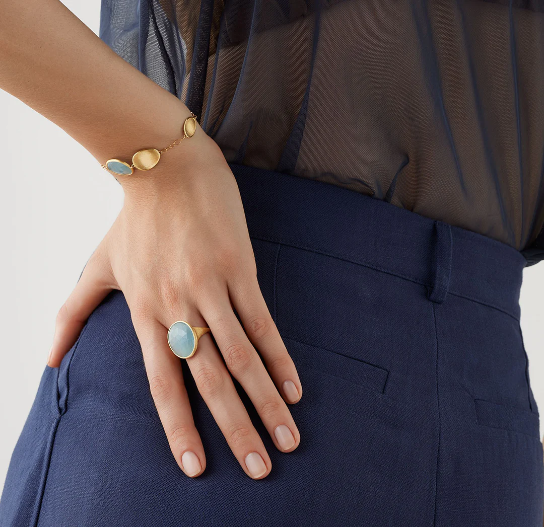 Marco Bicego Lunaria Yellow Gold Aquamarine Cocktail Ring - Image 3