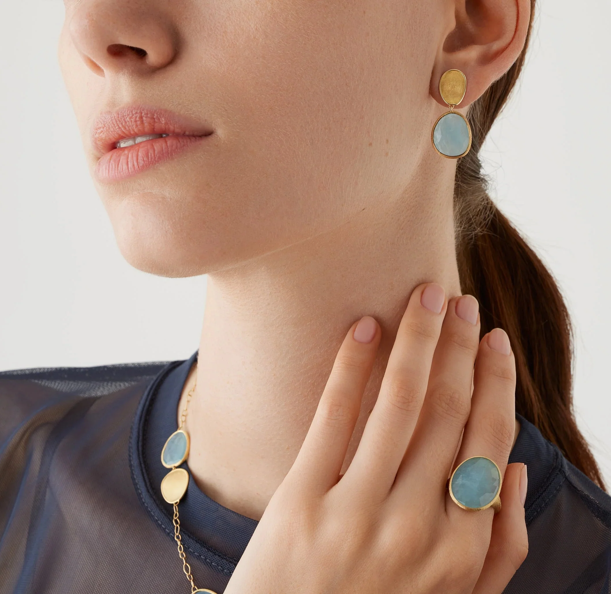 Marco Bicego Lunaria Yellow Gold Aquamarine Drop Earrings - Image 2