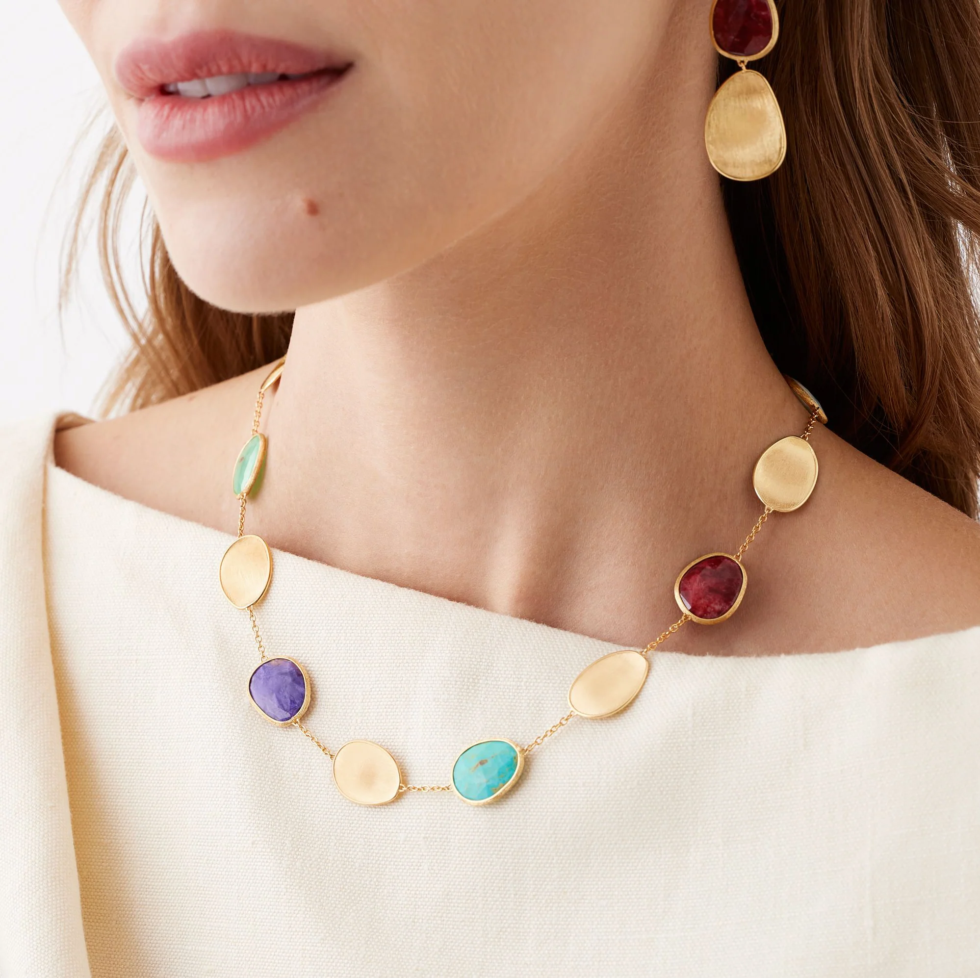 Marco Bicego Lunaria Yellow Gold Collar Necklace with Mixed Gemstones - Image 3