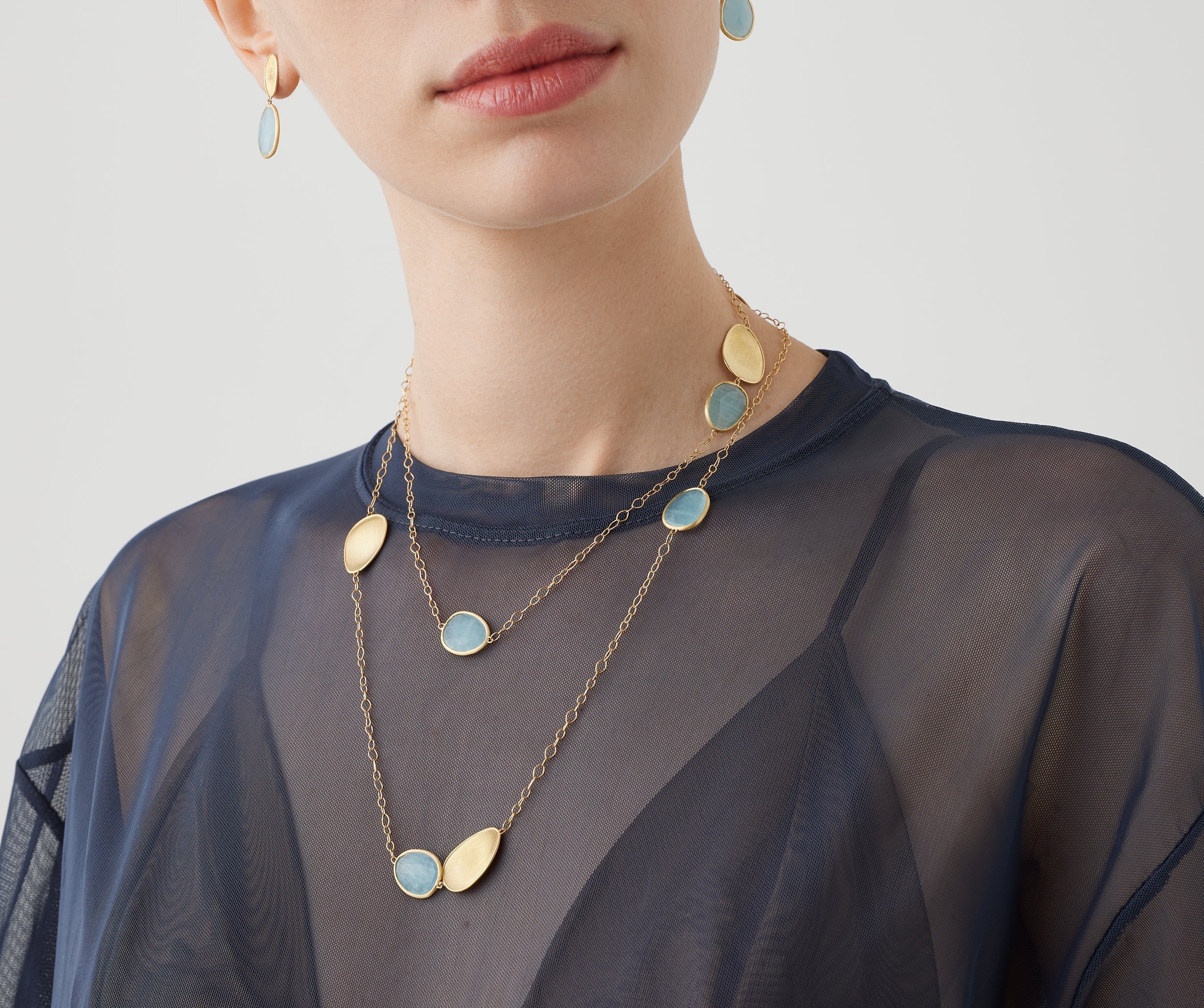 Marco Bicego Lunaria Yellow Gold Long Aquamarine Station Necklace - Image 2