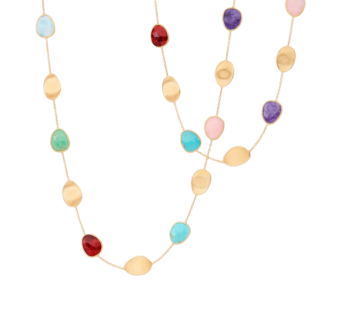 Marco Bicego Lunaria Yellow Gold Long Necklace with Mixed Gemstones