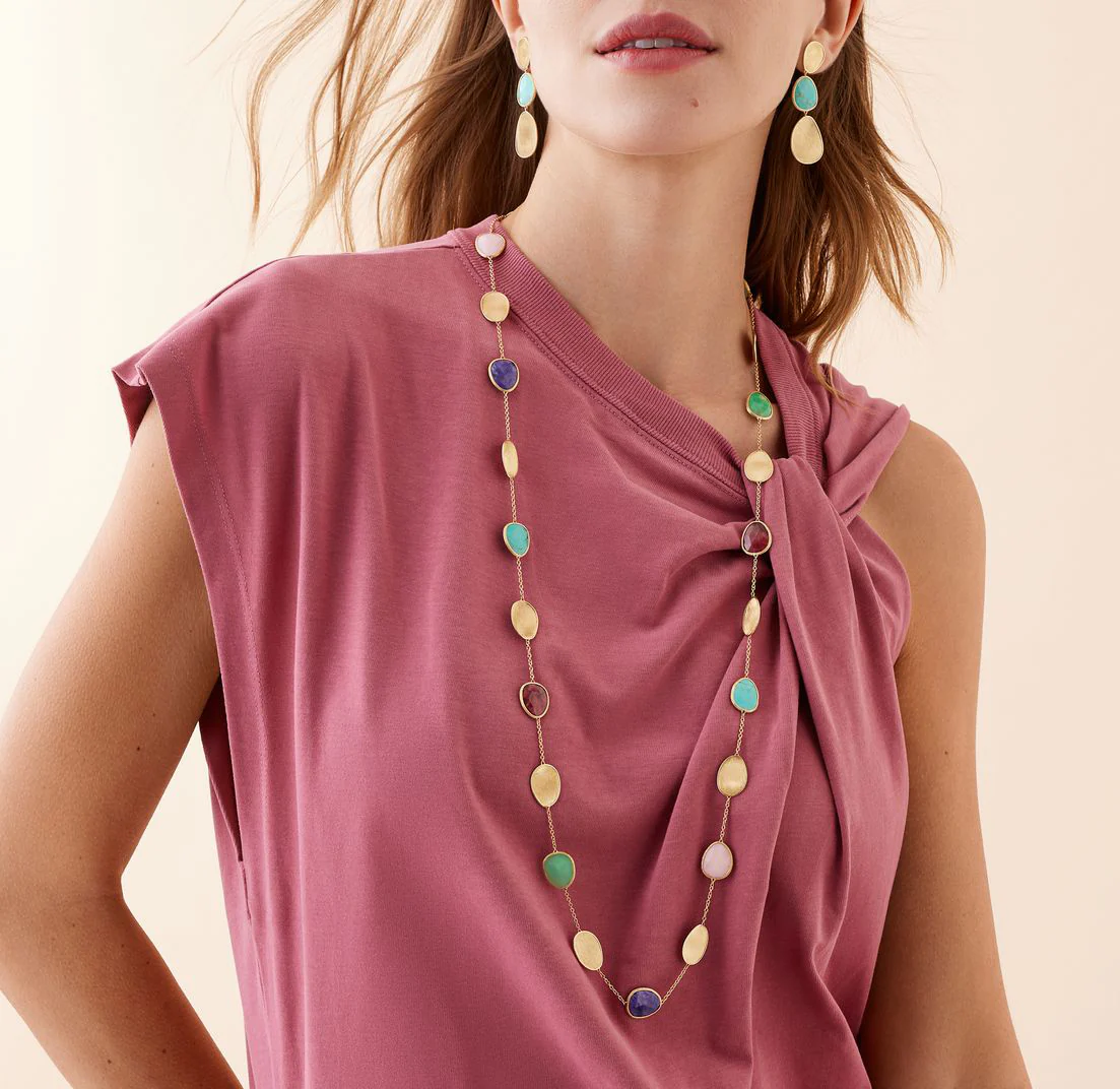Marco Bicego Lunaria Yellow Gold Long Necklace with Mixed Gemstones - Image 4