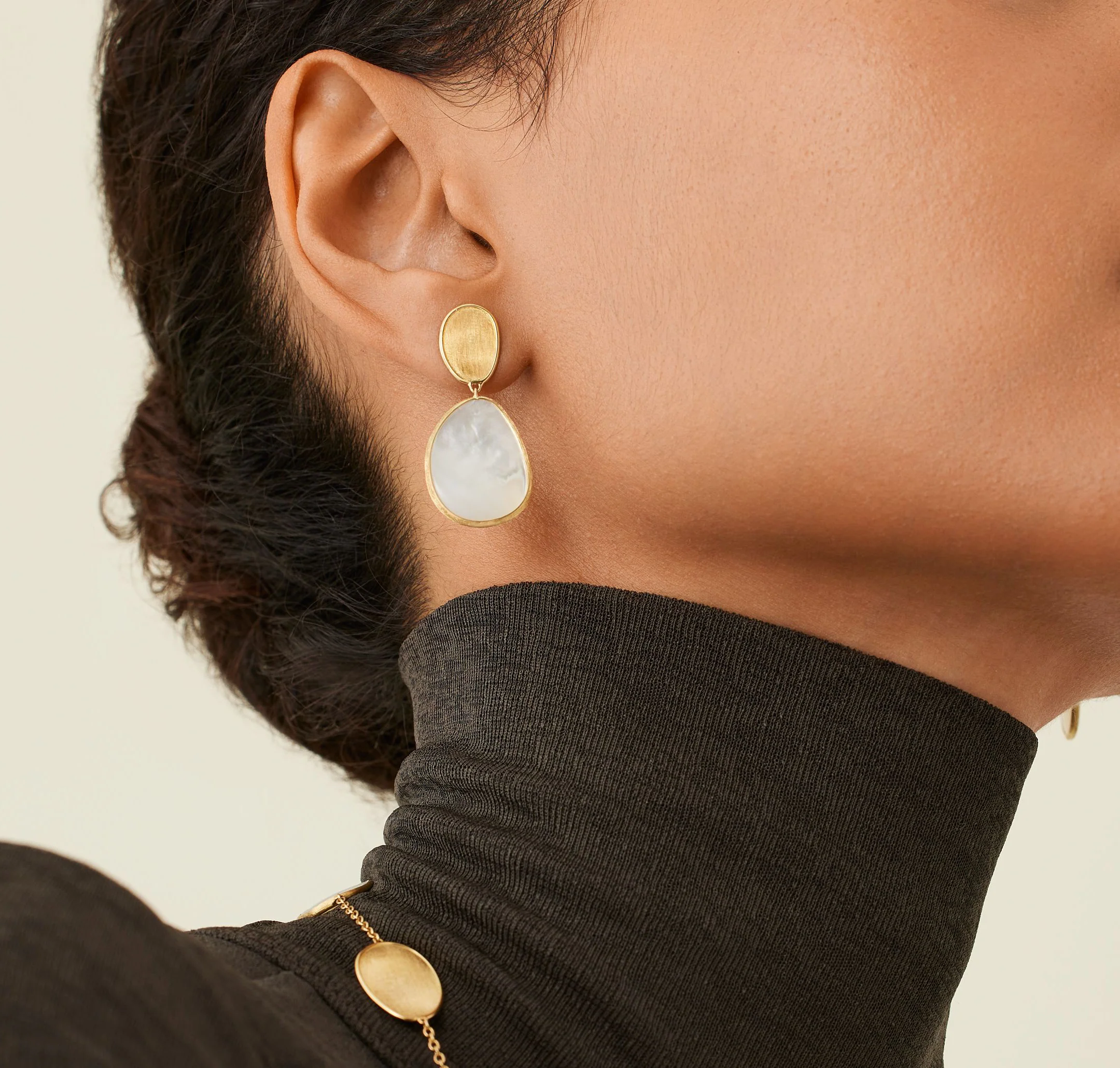Marco Bicego Lunaria Yellow Gold Mother of Pearl Drop Earrings - Image 2
