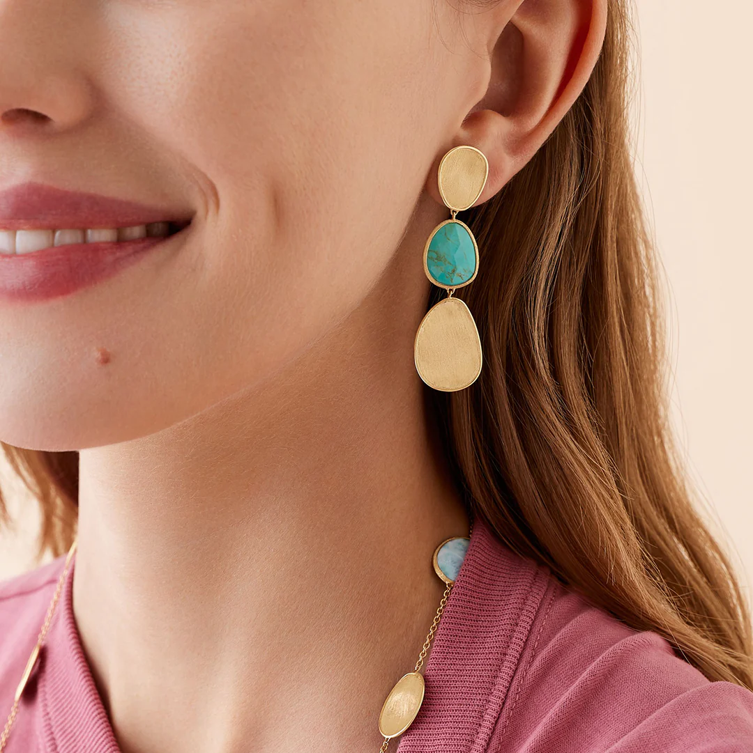 Marco Bicego Lunaria Yellow Gold Three-Drop Turquoise Earrings - Image 3