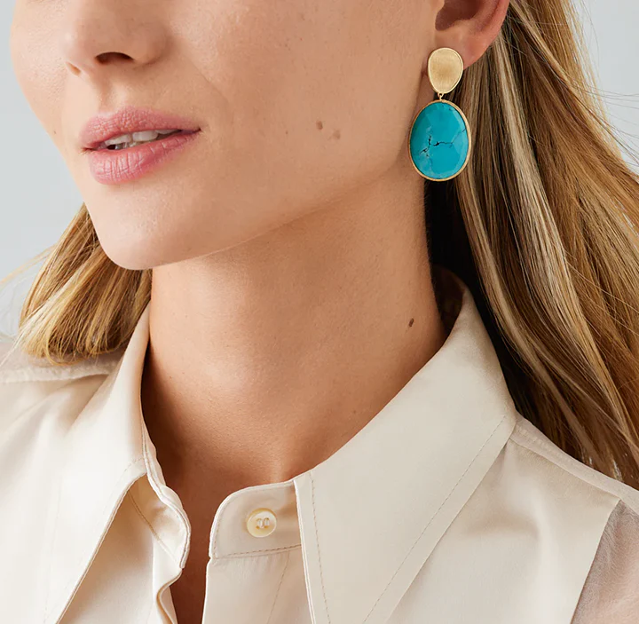 Marco Bicego Lunaria Yellow Gold Turquoise Double Drop Earrings - Image 3