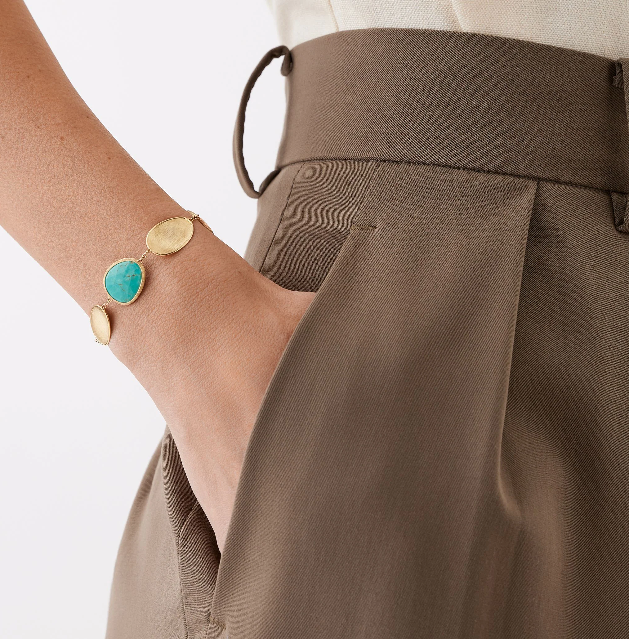 Marco Bicego Lunaria Yellow Gold Turquoise Station Bracelet - Image 3