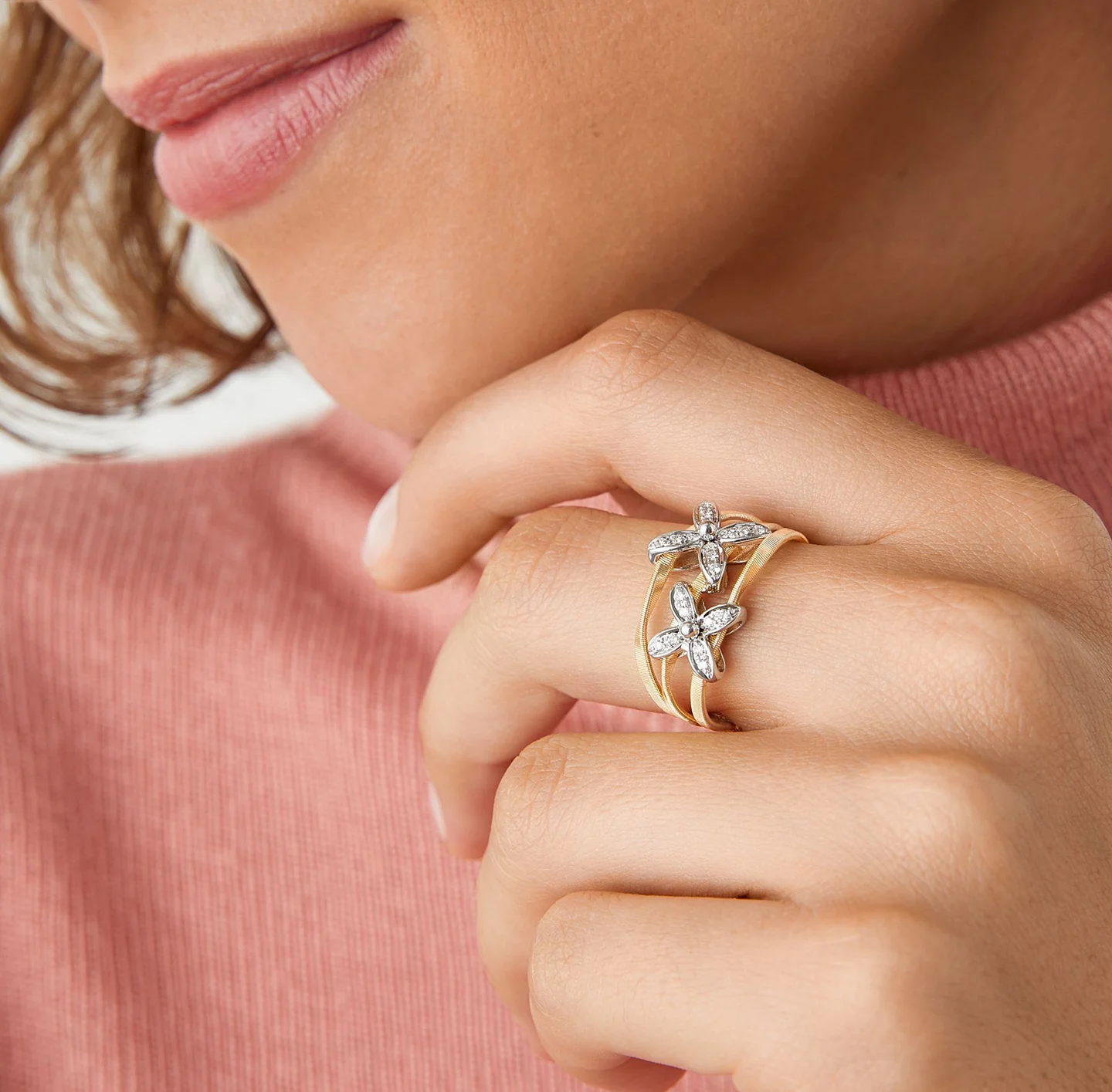 Marco Bicego Marrakech Mixed Metals Diamond Flower Ring - Image 4