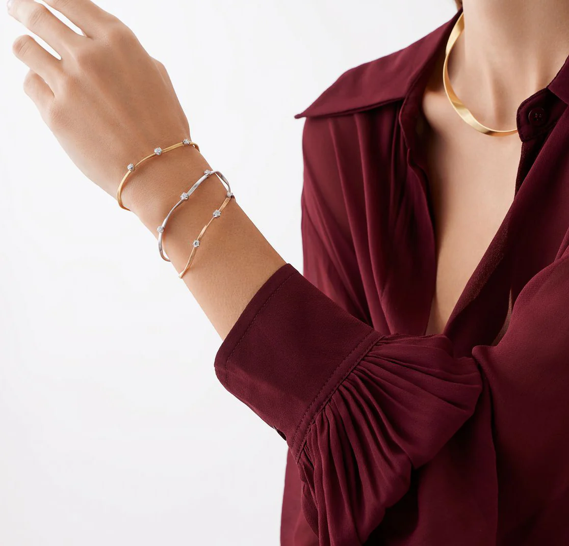 Marco Bicego Marrakech Mixed Metals Twisted Coil Bangle with Diamonds - Image 3