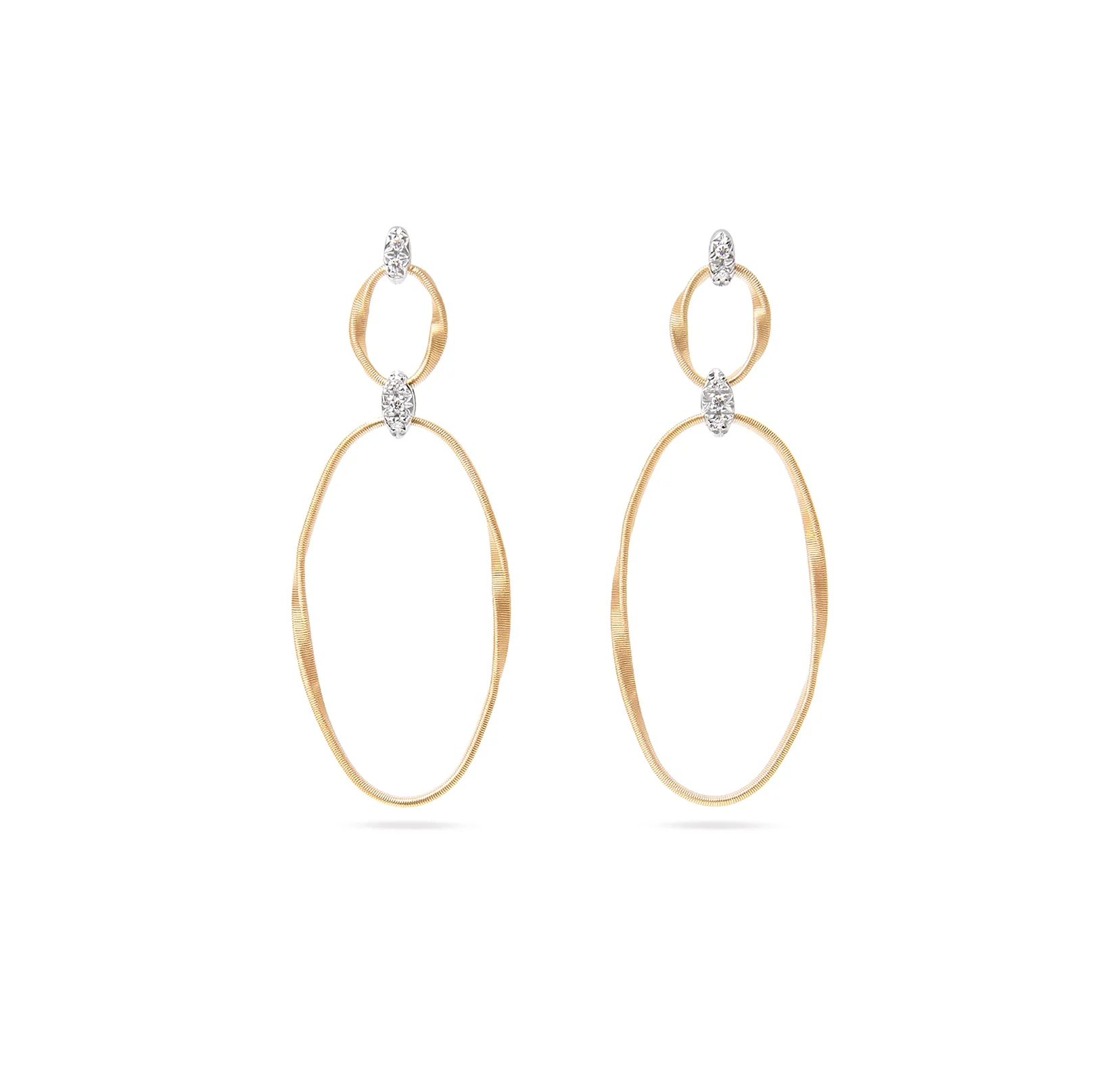 Marco Bicego Marrakech Onde Yellow Gold and Diamond Flat Link Earrings