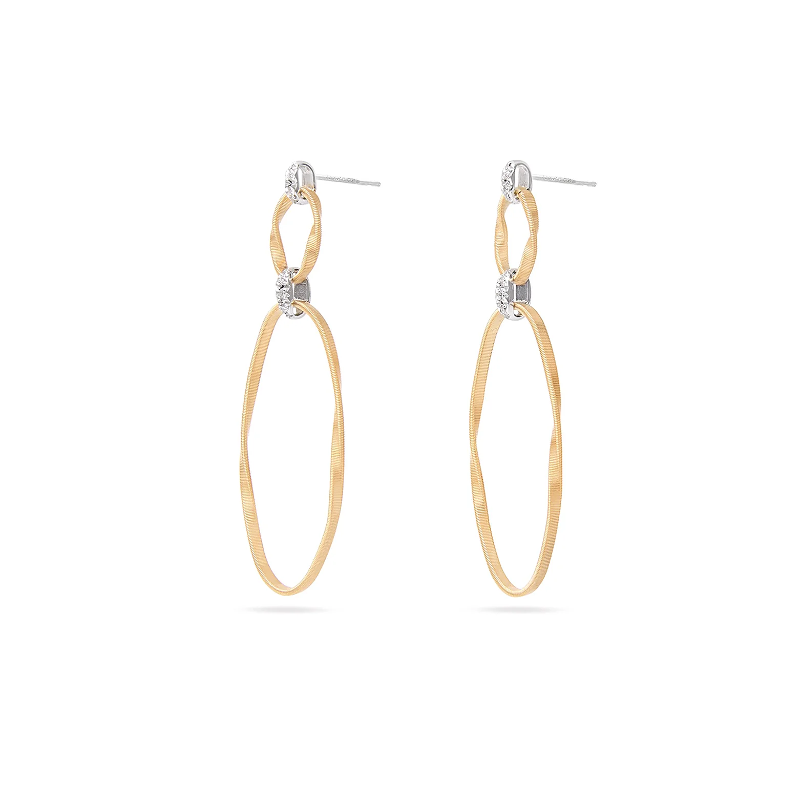 Marco Bicego Marrakech Onde Yellow Gold and Diamond Flat Link Earrings - Image 2