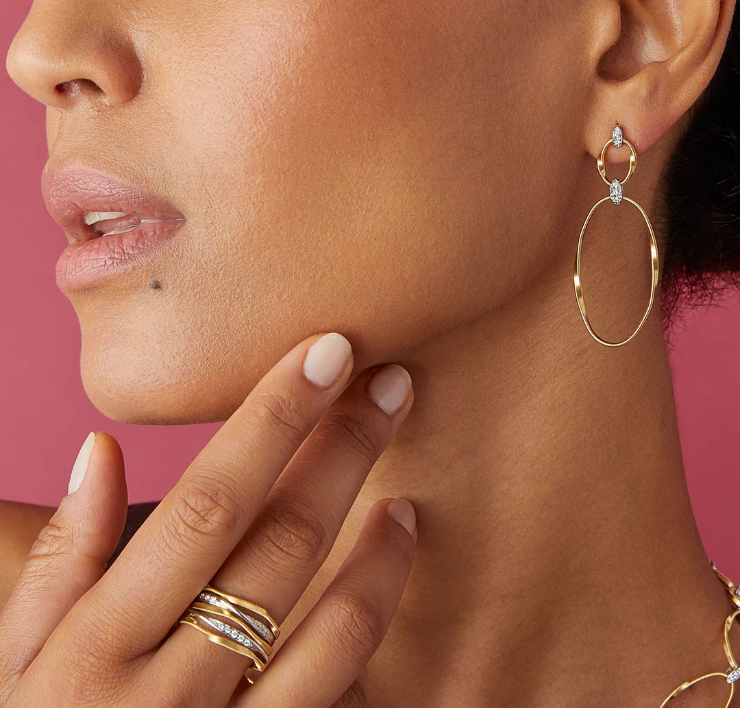 Marco Bicego Marrakech Onde Yellow Gold and Diamond Flat Link Earrings - Image 4