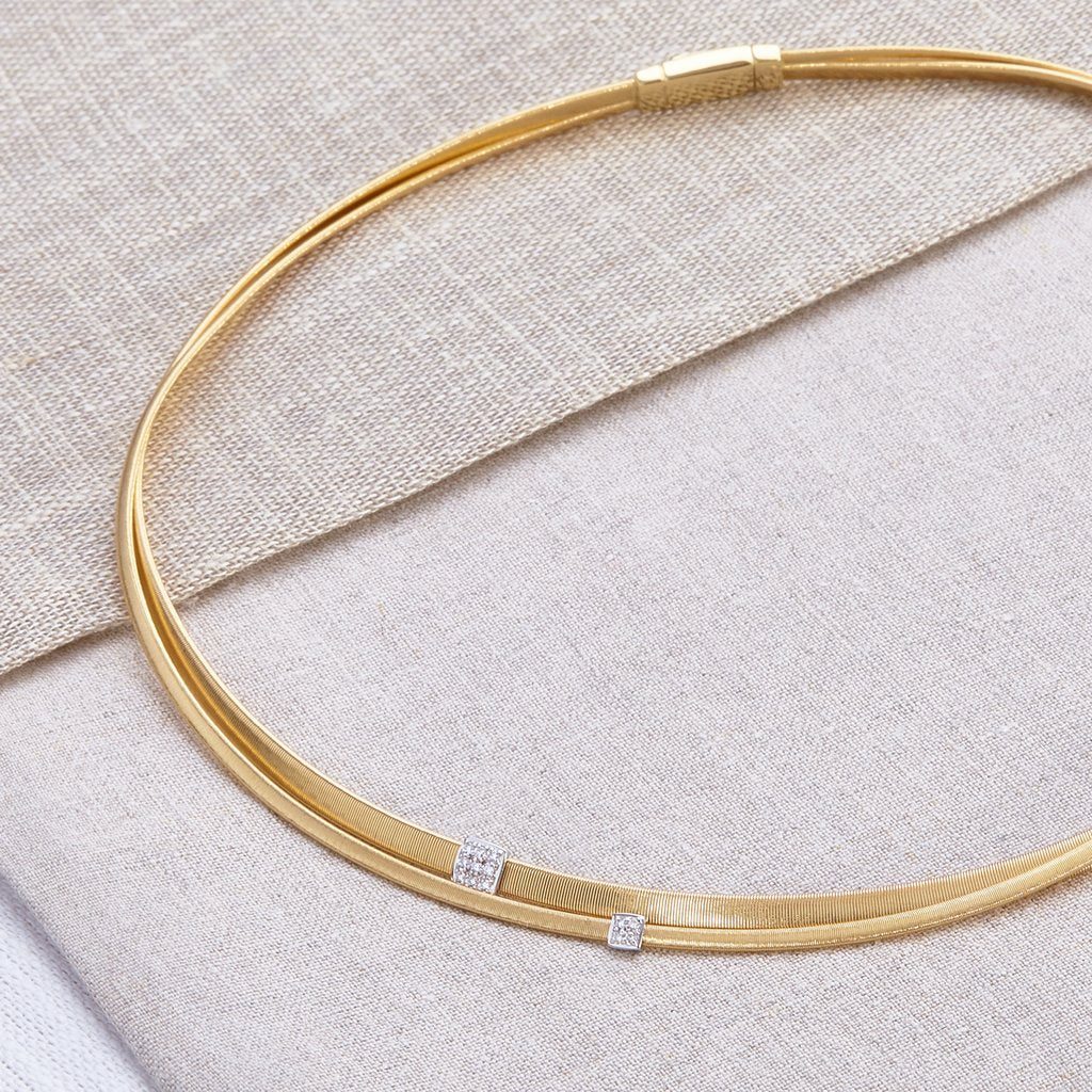 Marco Bicego Masai 18K Yellow Gold Two Strand Diamond Station Necklace - Image 2