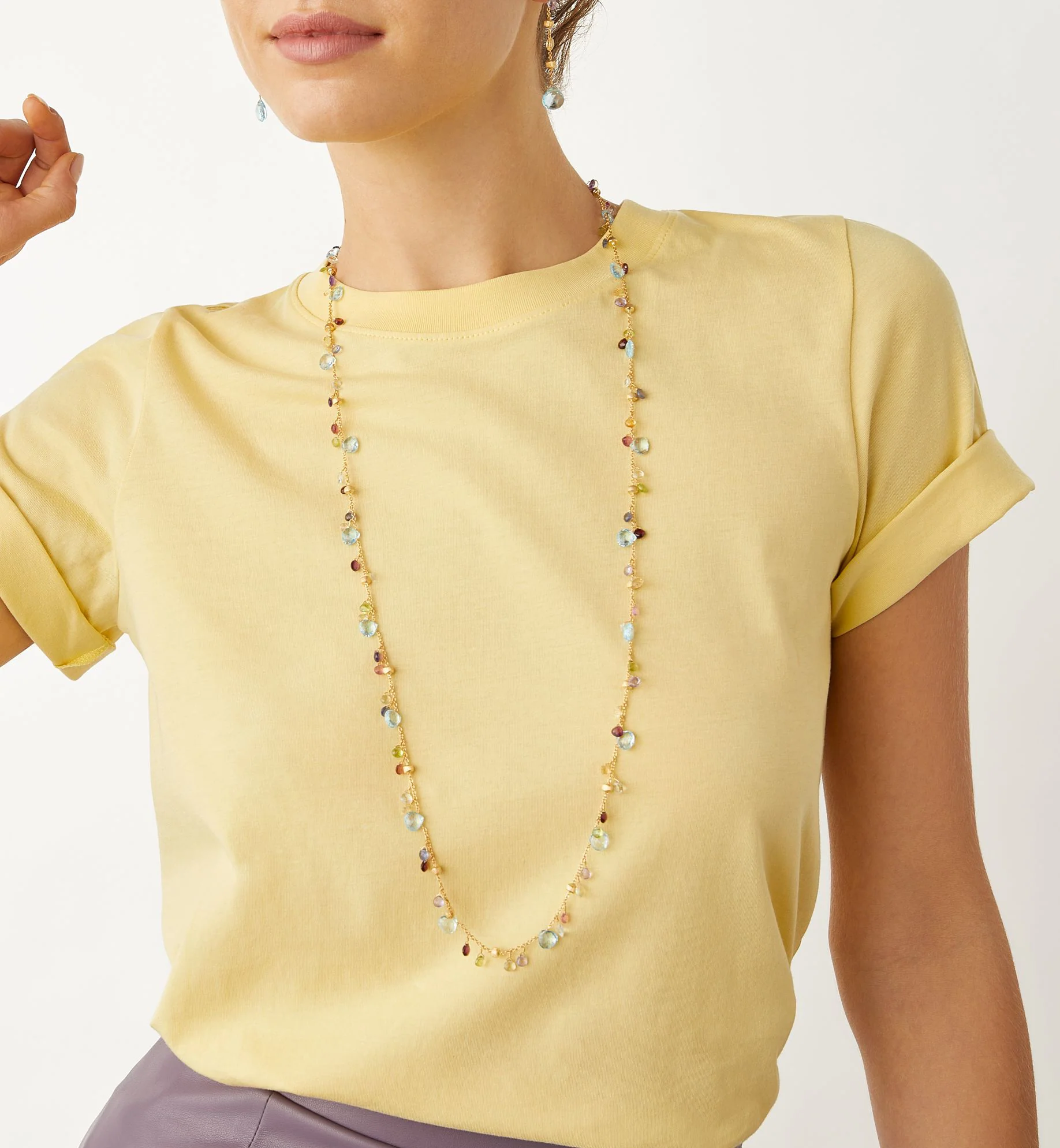 Marco Bicego Paradise Yellow Gold Mixed Gemstone Long Necklace - Image 2