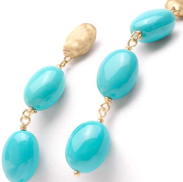Marco Bicego Siviglia Yellow Gold Turquoise Dangle Earrings - Image 2