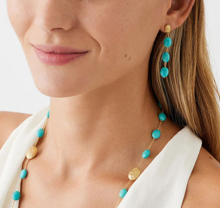 Marco Bicego Siviglia Yellow Gold Turquoise Dangle Earrings - Image 3