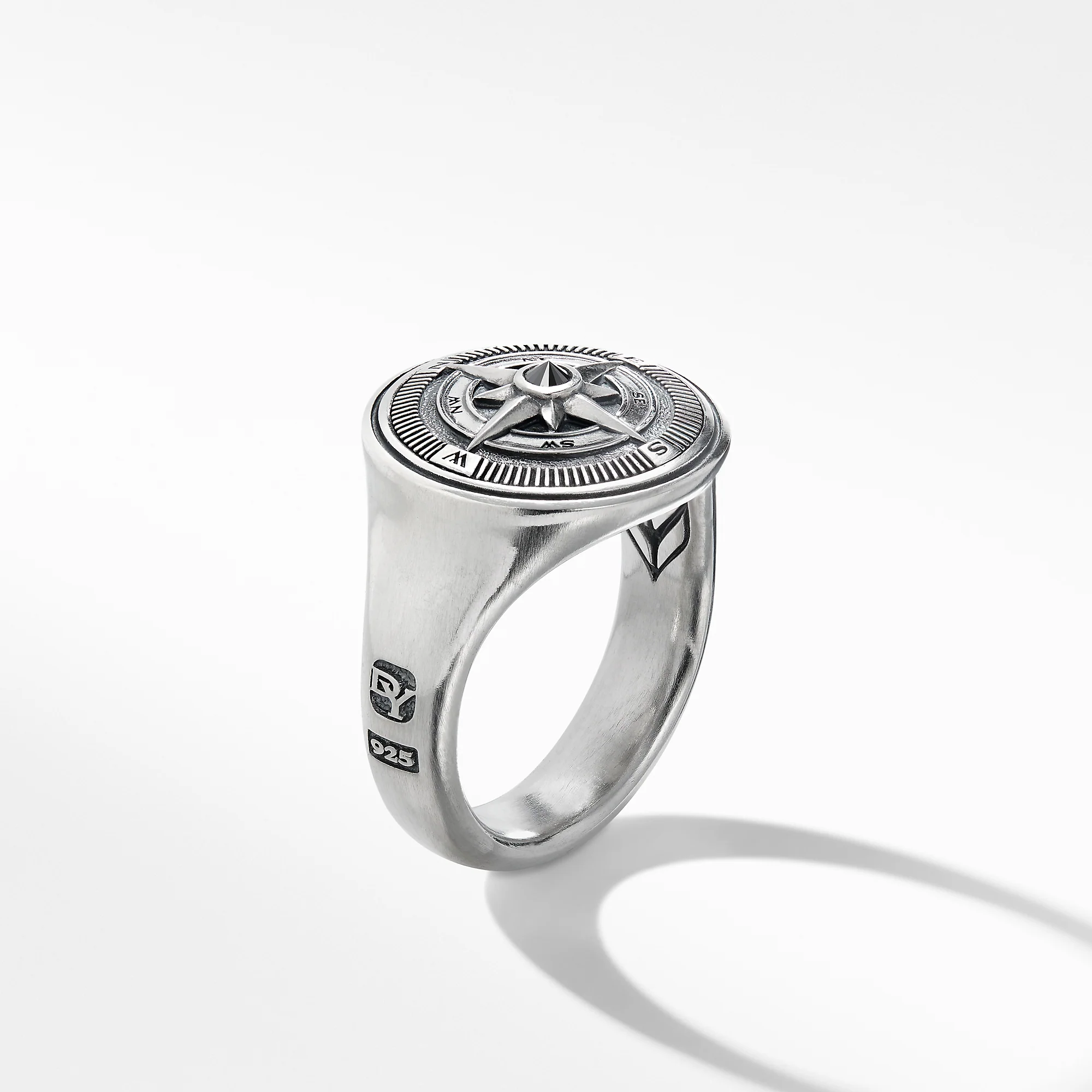 MaritimeĀ® Compass Signet Ring with Center Black Diamond, Size 11 - Image 3