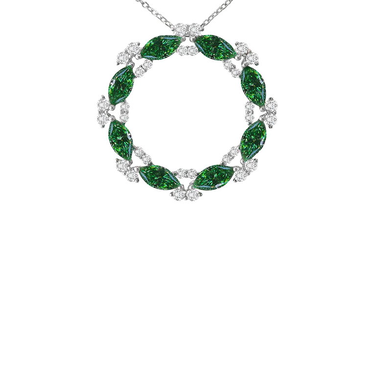 Sabel Collection Marquise Emerald and Round Diamond Circle Pendant