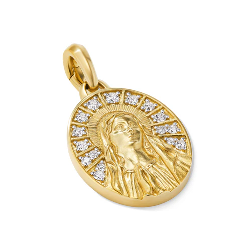 Mary Amulet in 18K Yellow Gold with Diamonds, 20mm - Image 2
