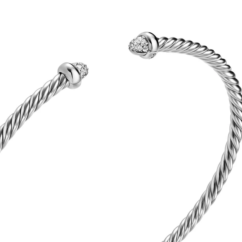 Micro Cable Flex Cuff in Sterling Silver with Diamonds, 2.6mm, Size Medium - Image 2