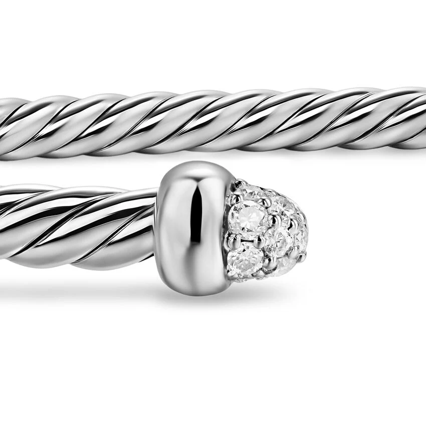 Micro Cable Flex Cuff in Sterling Silver with Diamonds, 2.6mm, Size Medium - Image 3