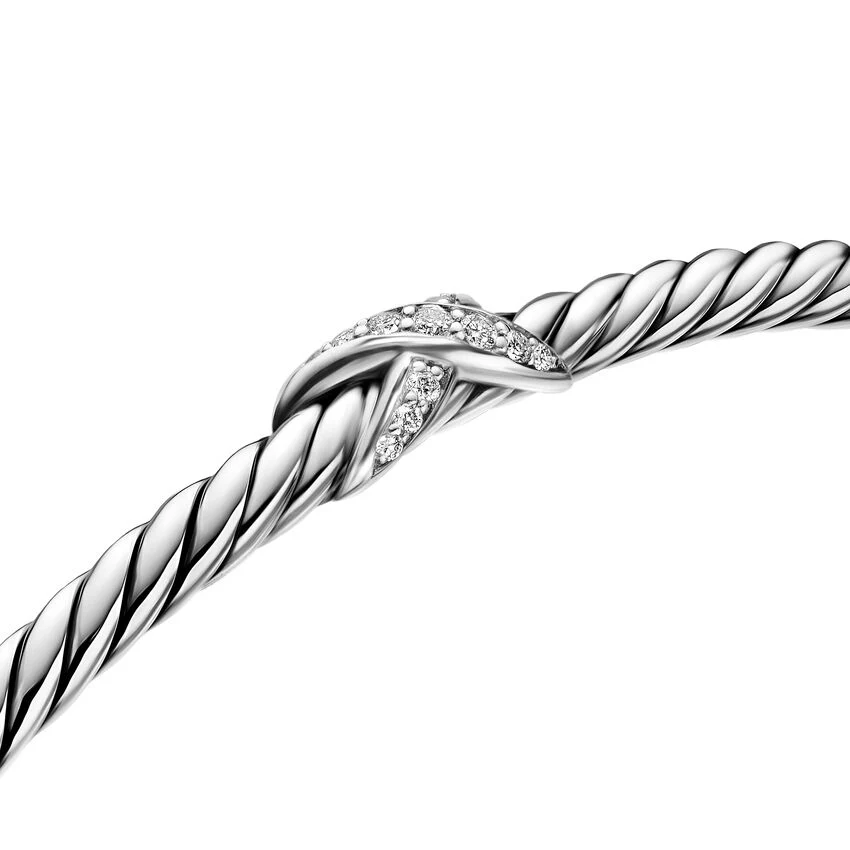 Micro Cable Flex Petite X Cuff in Sterling Silver with Diamonds, 2.6mm, Size Medium - Image 3