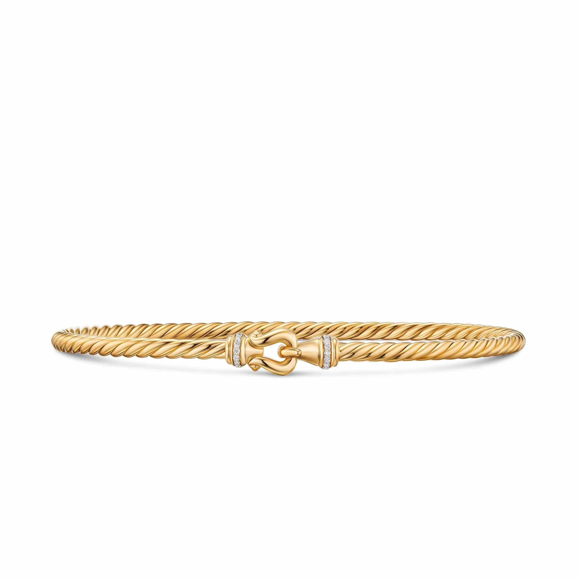 Micro Cablespira Flex Buckle Bracelet in 18K Yellow Gold with Diamonds, 2.6mm, Size Small