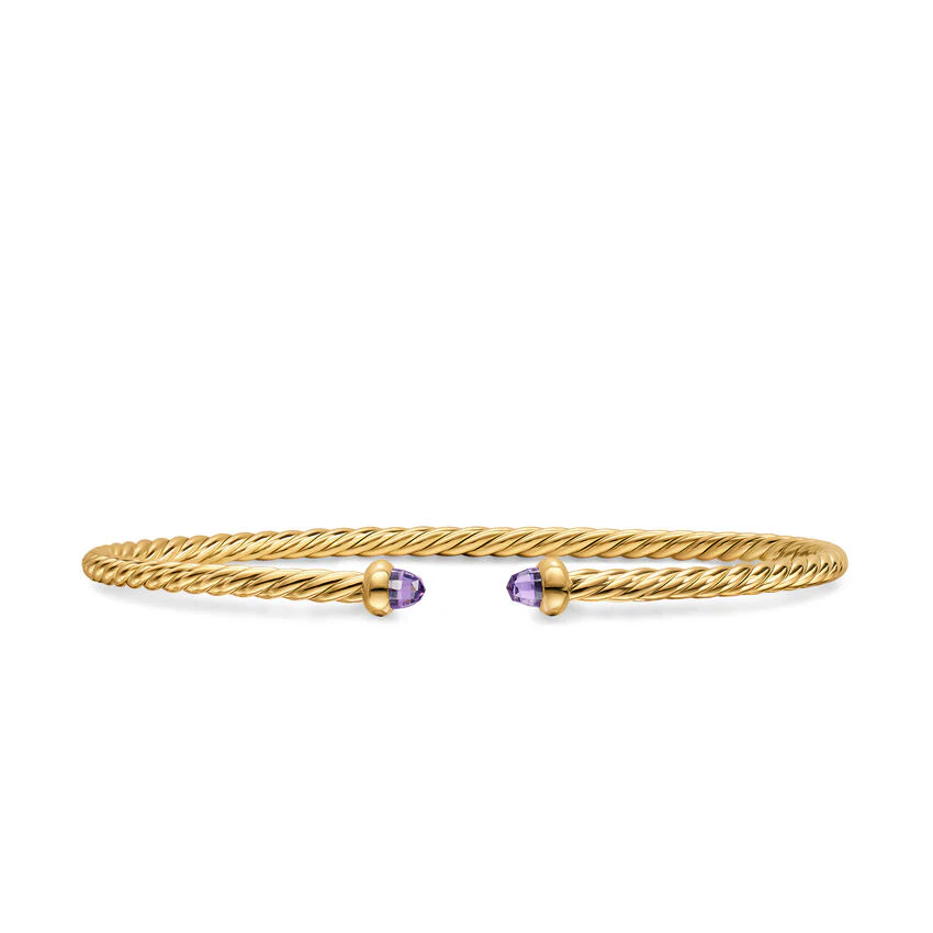 Micro Cablespira Flex Cuff in 18K Yellow Gold with Amethyst, 2.6mm, Size Medium