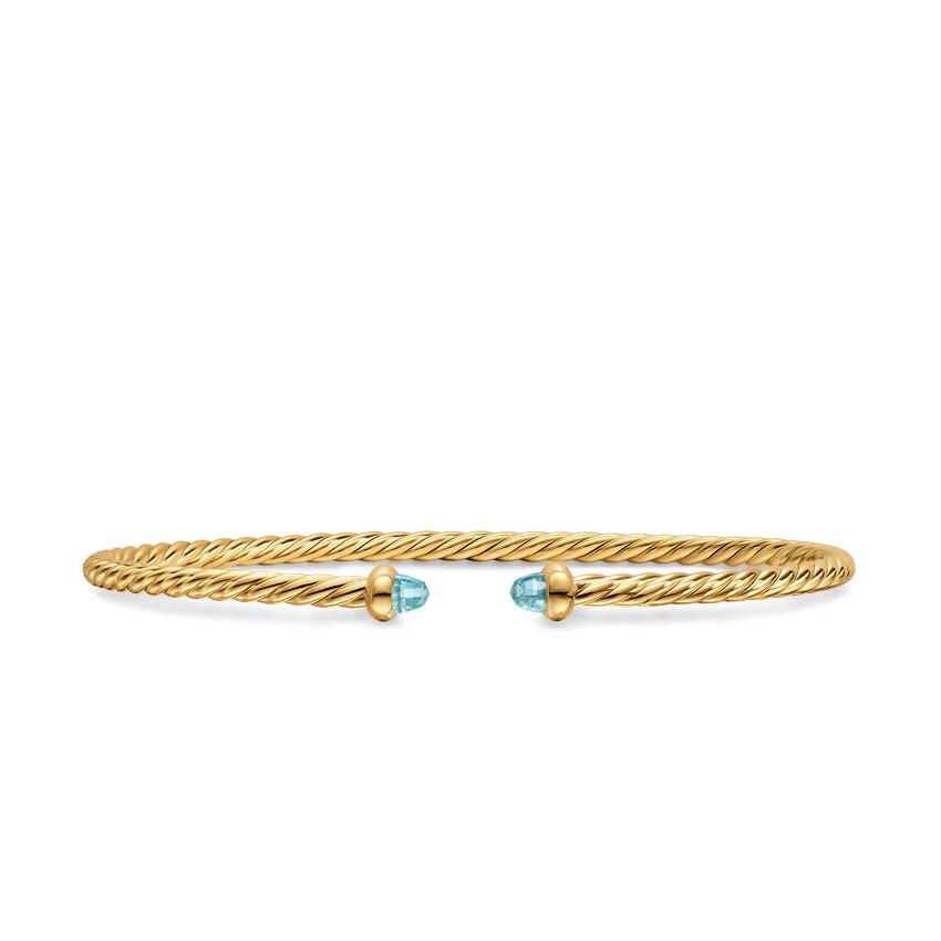 Micro Cablespira Flex Cuff in 18K Yellow Gold with Aquamarine, 2.6mm, Size Medium