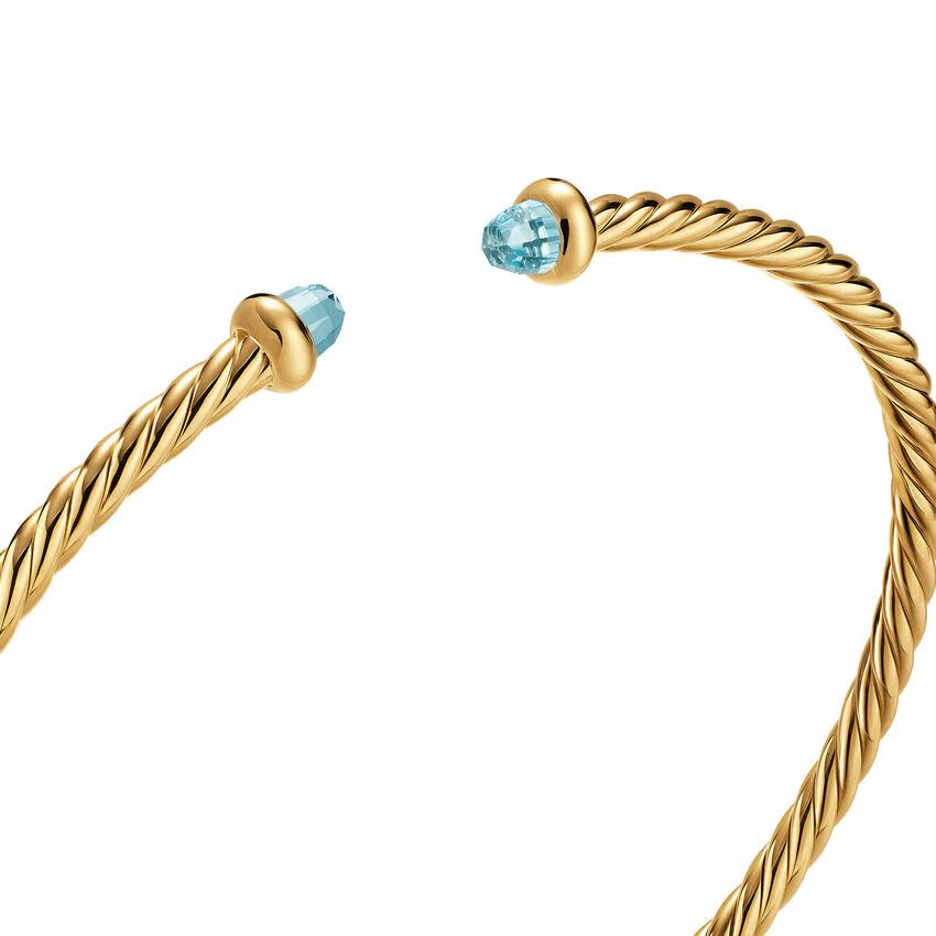 Micro Cablespira Flex Cuff in 18K Yellow Gold with Aquamarine, 2.6mm, Size Medium - Image 2