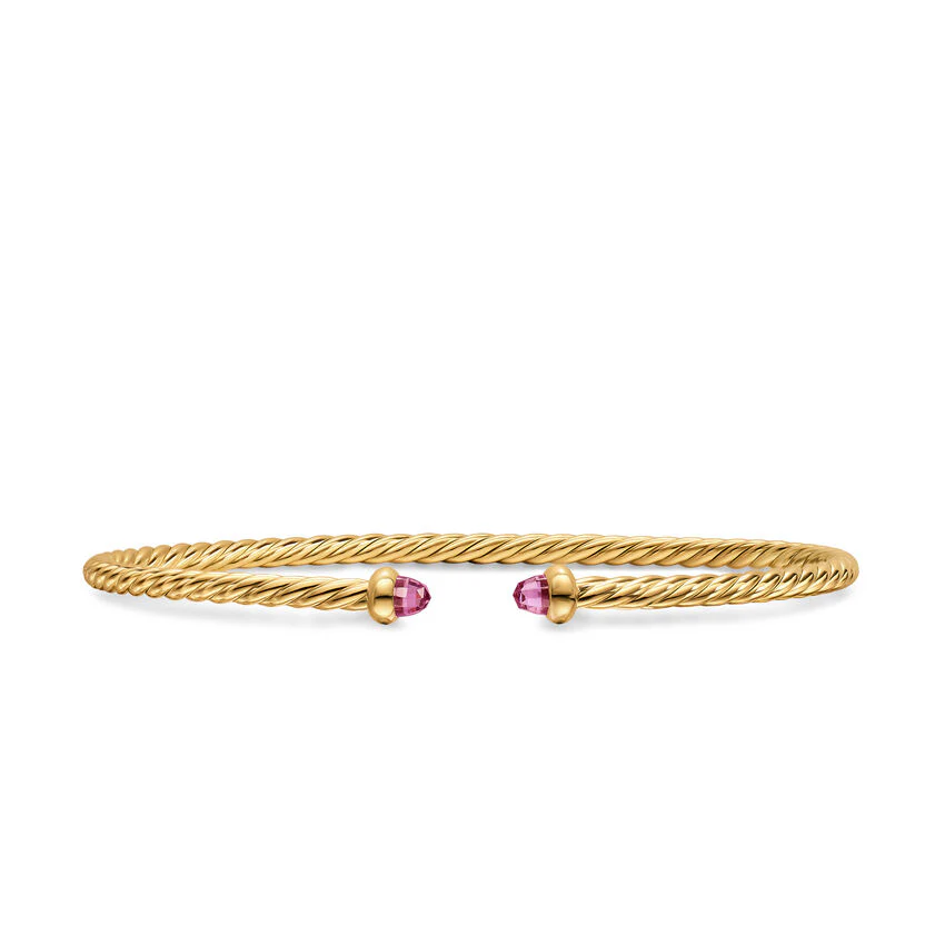 Micro Cablespira Flex Cuff in 18K Yellow Gold with Pink Tourmaline, 2.6mm, Size Medium