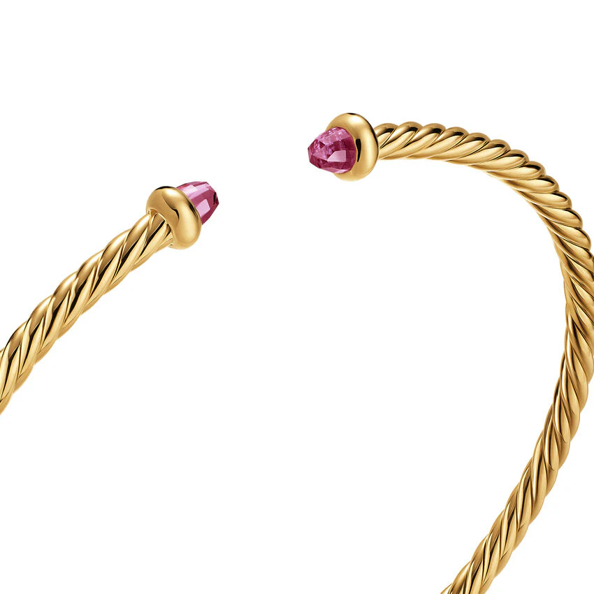 Micro Cablespira Flex Cuff in 18K Yellow Gold with Pink Tourmaline, 2.6mm, Size Medium - Image 2