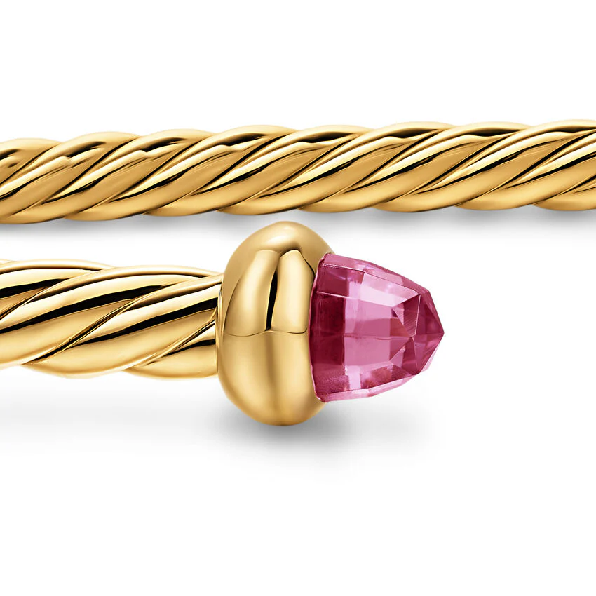 Micro Cablespira Flex Cuff in 18K Yellow Gold with Pink Tourmaline, 2.6mm, Size Medium - Image 3